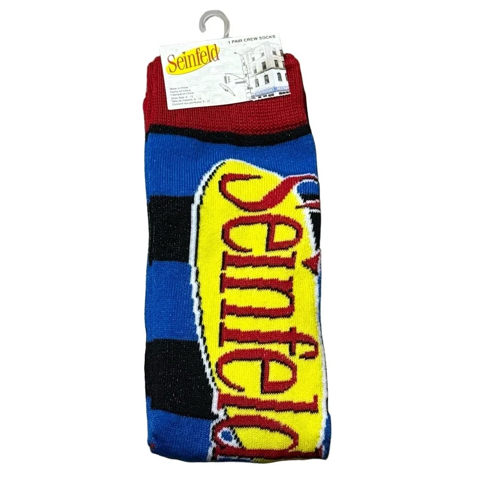 Seinfeld Men’s Crew Socks Navy Black 6-12 Polyester Spandex